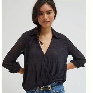 Anthropologie Maeve Long-Sleeve Wrap Top Black Size M